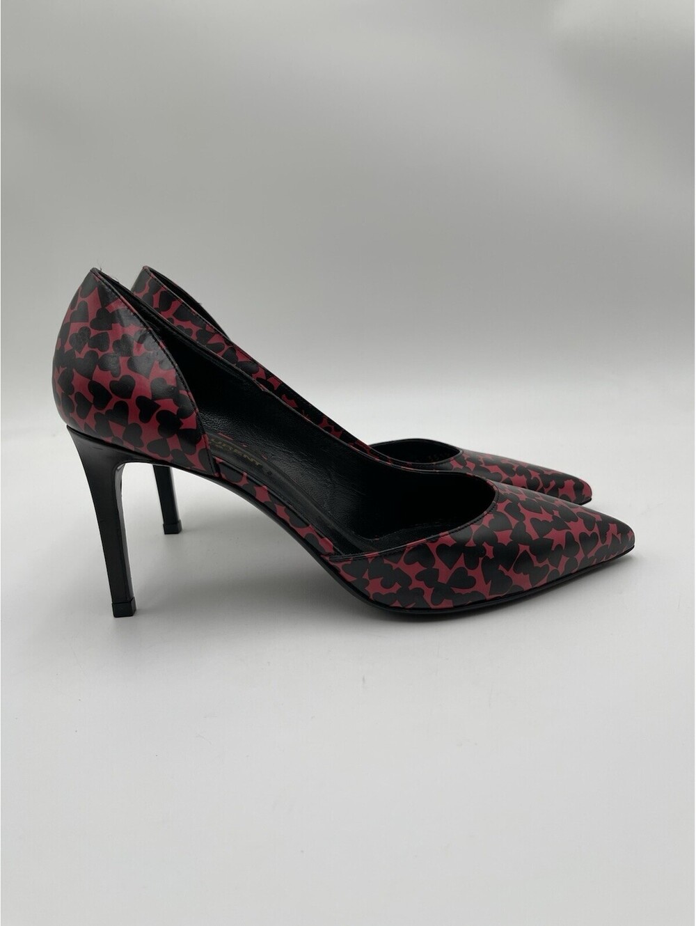 Saint Laurent Calfskin Heart Print D'Orsay Paris 105 Pumps Size 39